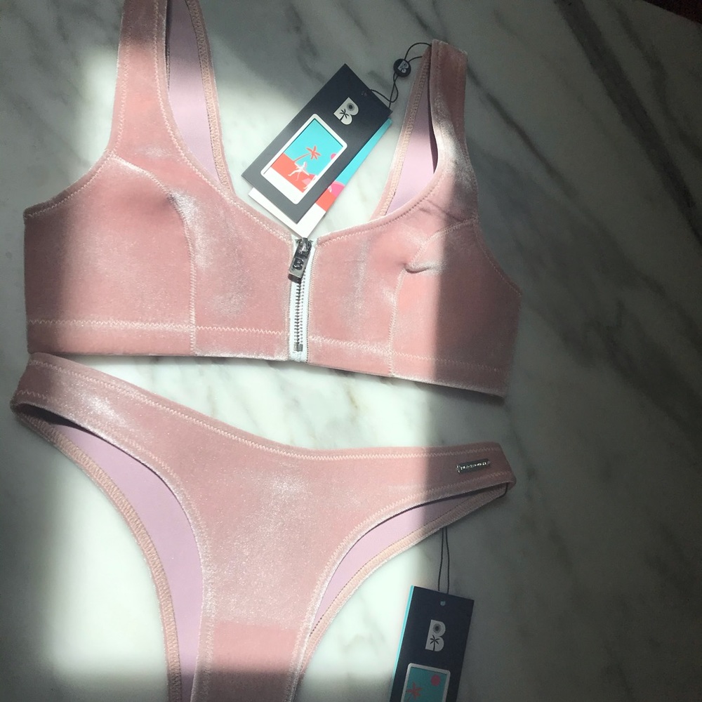 rose velvet blackbough bikini set